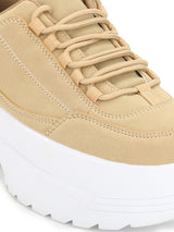 Sand Micro Cleated Bottom Flatform Lace-Up Sneakers