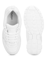 White PU Cleated Bottom Flatform Lace-Up Sneakers