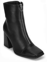 Black PU Front Zip Ankle Boots