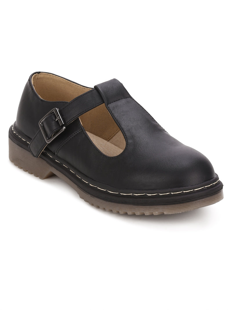 Black PU Buckle Slip-on Sandals