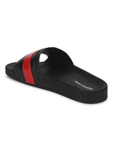 Black PU Slides with Black-Red Stripes