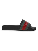 Black PU Slides with Green-Red Stripes