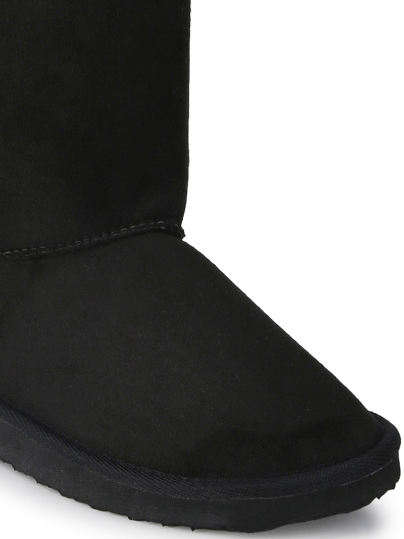 Black Flat Snow Ankle Length Fur Boots