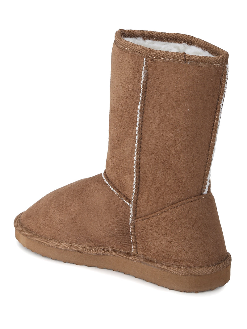 Tan Flat Snow Ankle Length Fur Boots