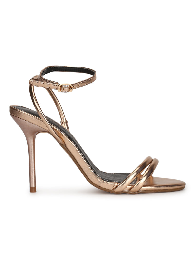 Rose Gold Metallic Double Strap Barely There Stiletto Heels