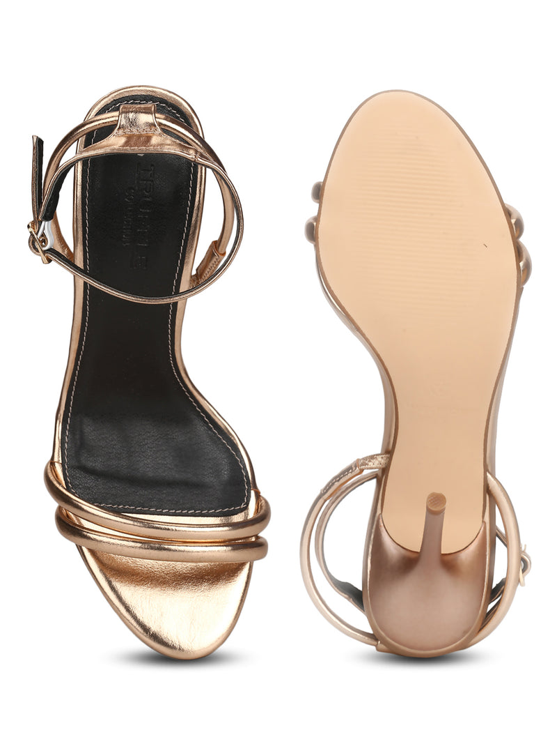 Rose Gold Metallic Double Strap Barely There Stiletto Heels