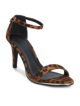 Black Micro Leopard Ankle Strap Low Heel Stilettos