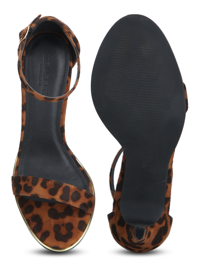 Black Micro Leopard Ankle Strap Low Heel Stilettos