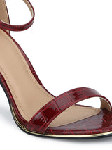 Red Croc Ankle Strap Low Heel Stilettos
