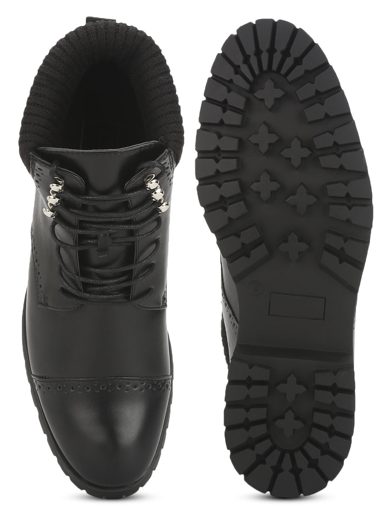 Black PU Lace-Up Men Boots