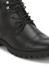 Black PU Lace-Up Men Boots