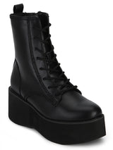 Black Flatform Lace-up Ankle Boots