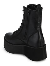 Black Flatform Lace-up Ankle Boots