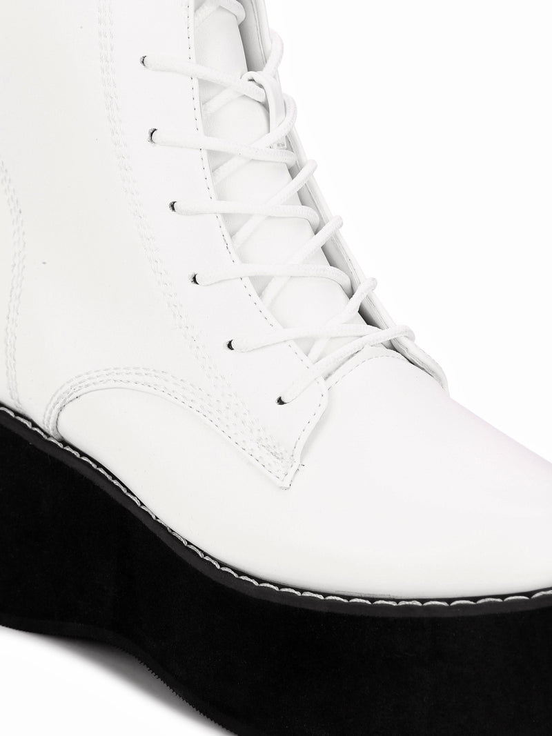 White PU Lace-up Ankle Boots