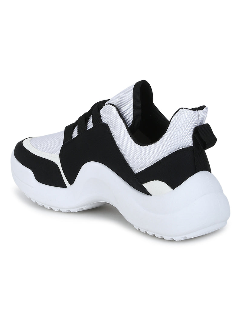 Black-White Cleated Bottom Lace-Up Sneakers