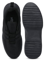 Total Black PU Cleated Bottom Lace-Up Sneakers