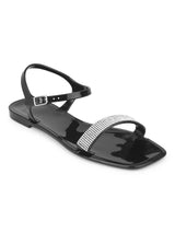 Black PVC Diamante Strap Sandals