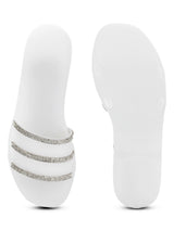 White PVC Clear Diamante Slip On Flats