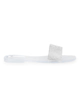 White Clear PVC Diamante Stripe Slip On Flats