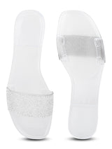 White Clear PVC Diamante Stripe Slip On Flats