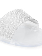 White Clear PVC Diamante Stripe Slip On Flats