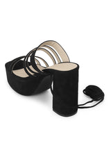 Black Micro Block Heel Lace Up Sandals