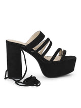 Black Micro Block Heel Lace Up Sandals
