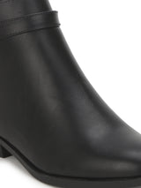 Black PU Ankle Belt Slip-on Ankle Boots