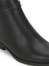Black Croc PU Ankle Belt Slip-on Ankle Boots