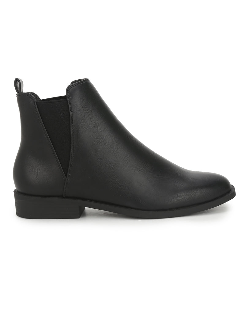 Black PU Low Shaft Ankle Boots