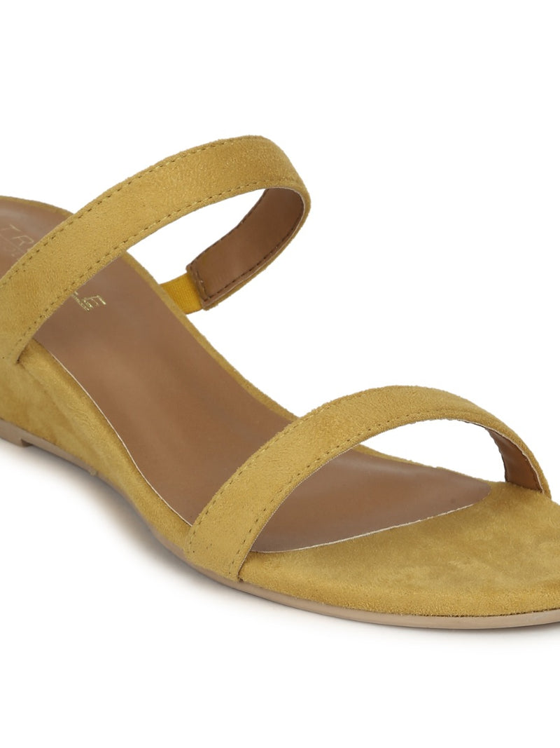 Mustard Yellow Suede Mules With Slim Straps