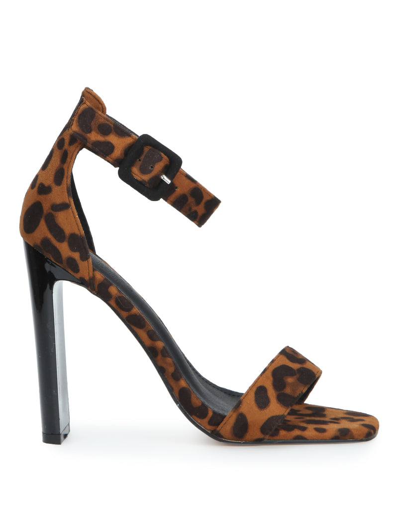 Leopard Ankle Strap Slim Block Heels
