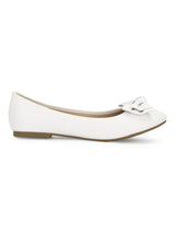 White PU Big Bow Belly Flats