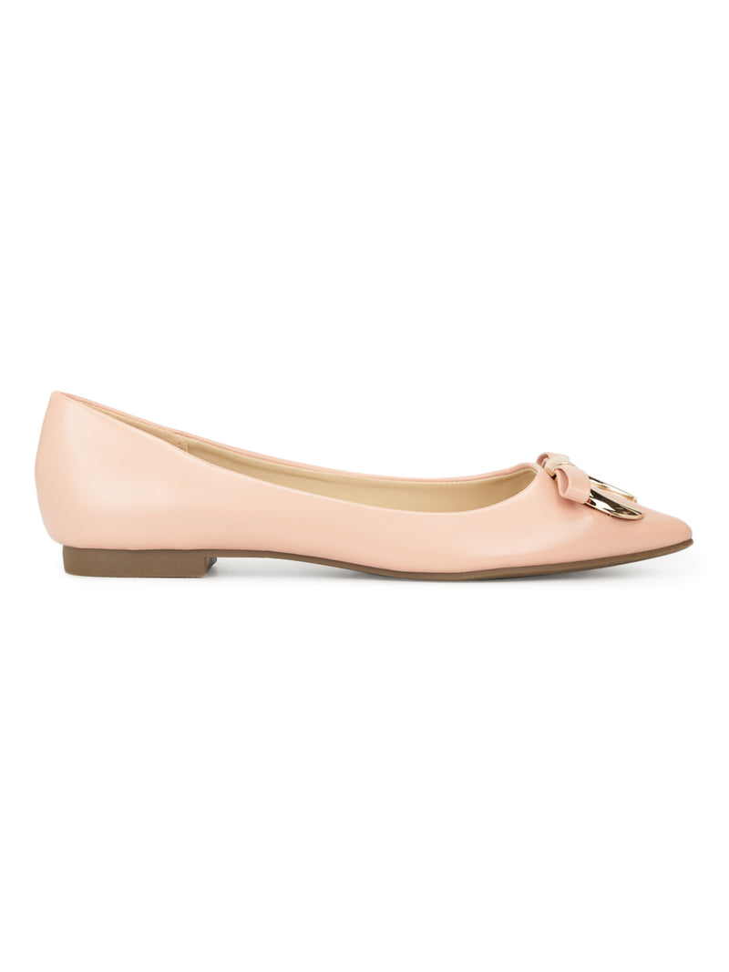 Beige PU Small Bow Belly Flats