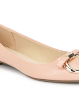 Beige PU Small Bow Belly Flats