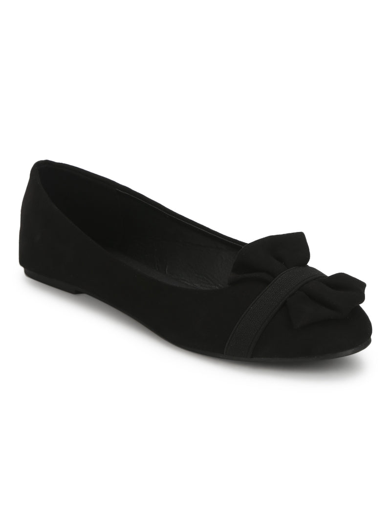 Black Vertical Bow Belly Flats