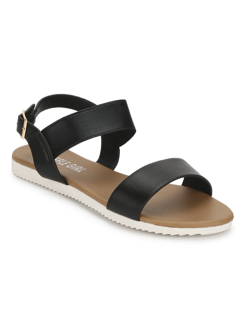 Black Ankle Strap Slip-on Sandals