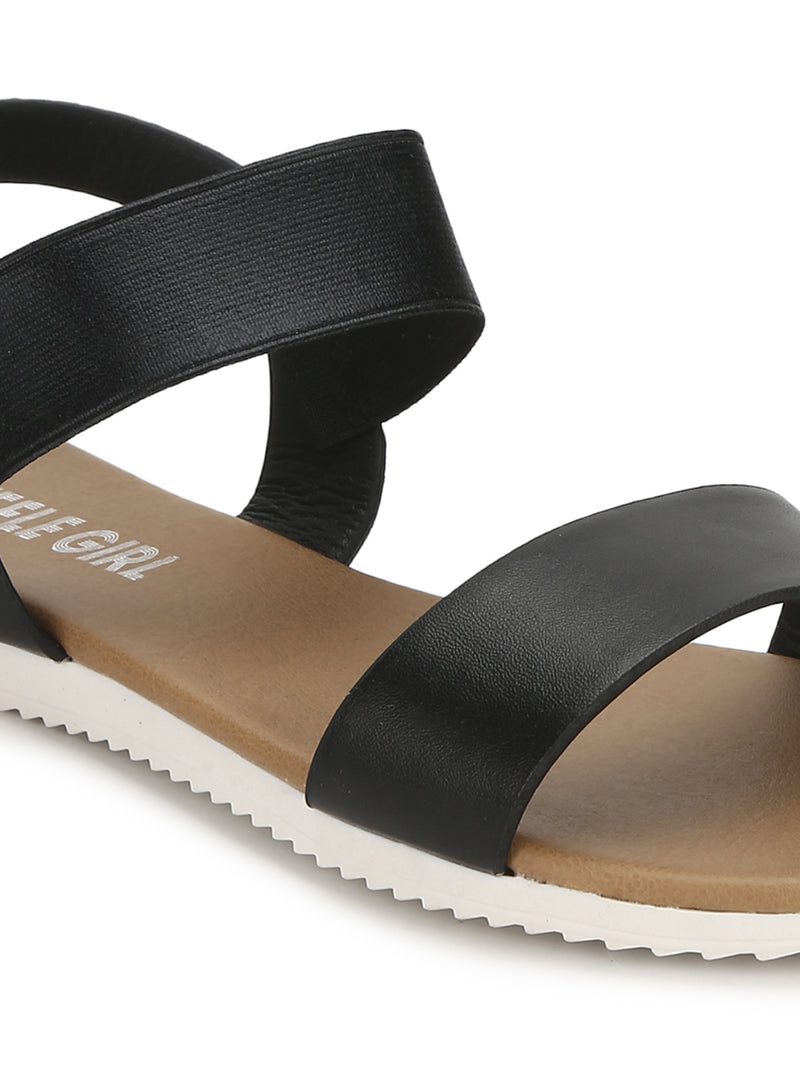 Black Ankle Strap Slip-on Sandals