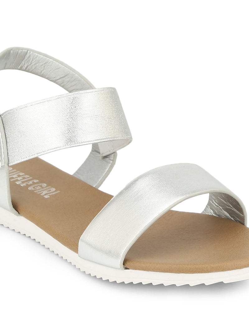 Silver Ankle Strap Slip-on Sandals