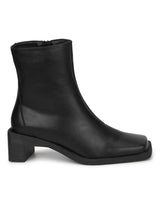 Black PU Square Toe Block Heel Ankle Boots