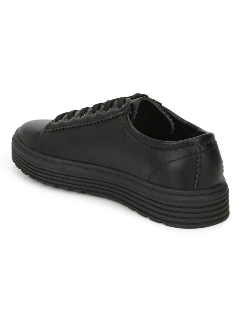 Black PU Lace-Up Creeper Shoes