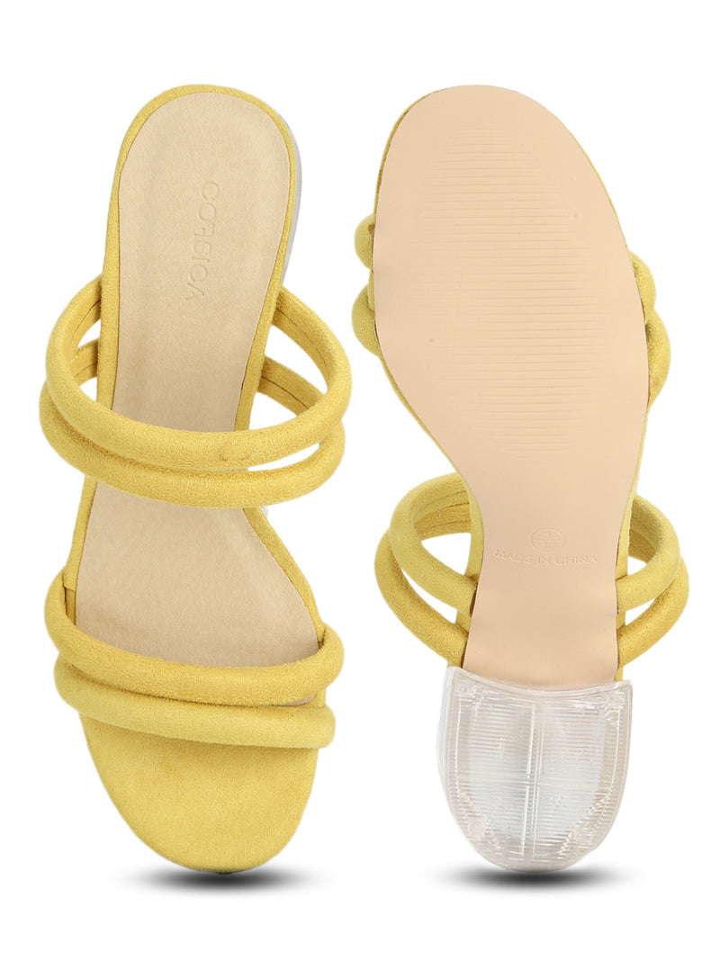 Yellow Micro Slip-on Block Heels