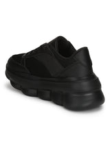 Black PU Cleated Bottom Platform Lace-up Chunky Sneakers