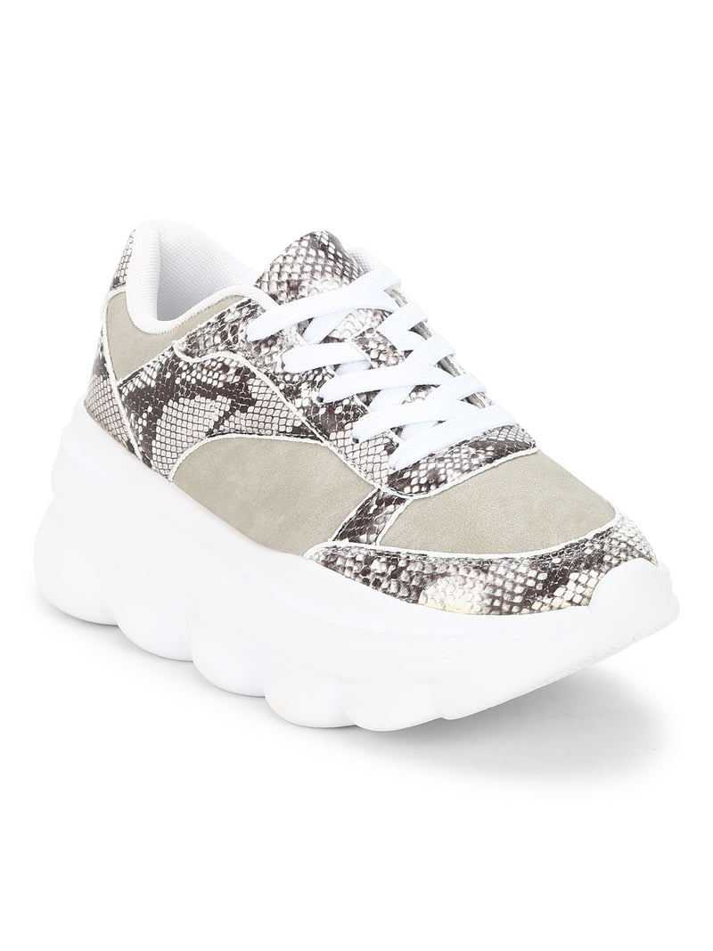 Stone Snake Cleated Bottom Platform Lace-up Chunky Sneakers