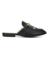 Black Pu Bee Detailed Open Back Flat Loafers