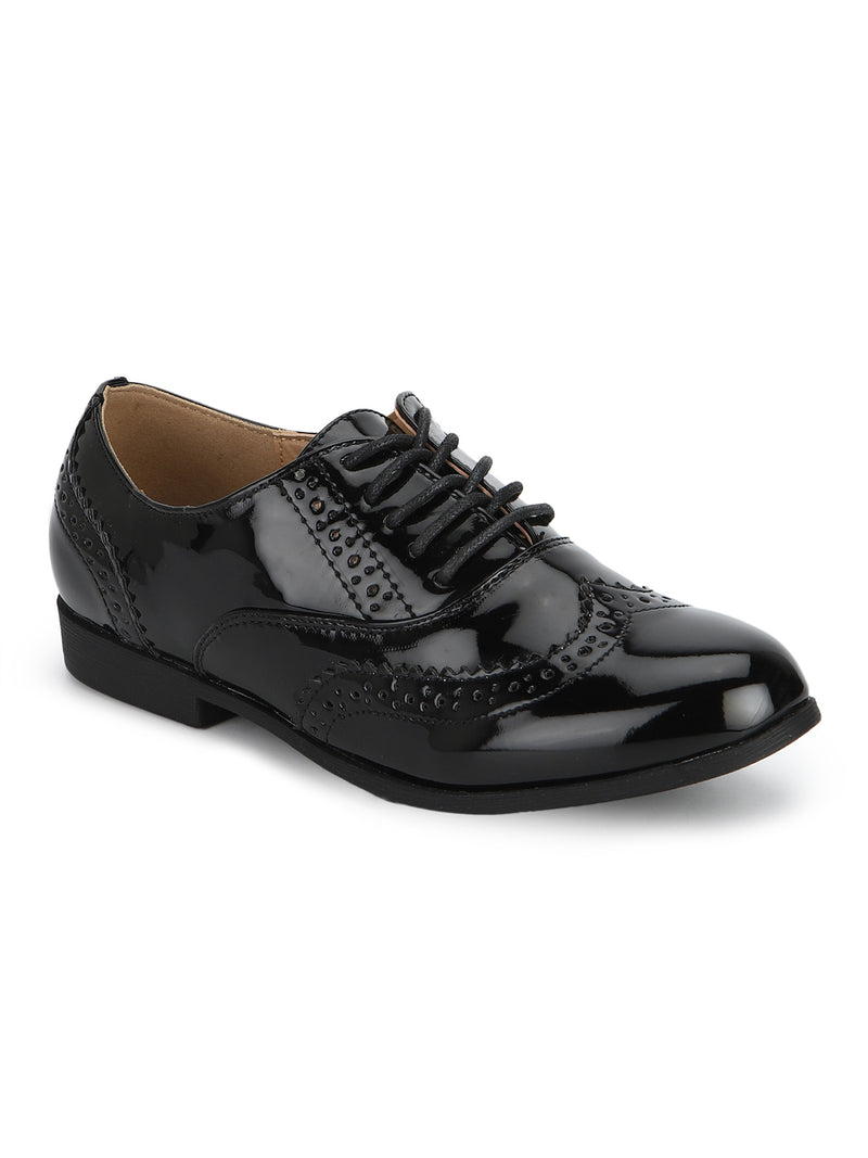 Black Pat Patterned Lace-up Brogues Sneakers