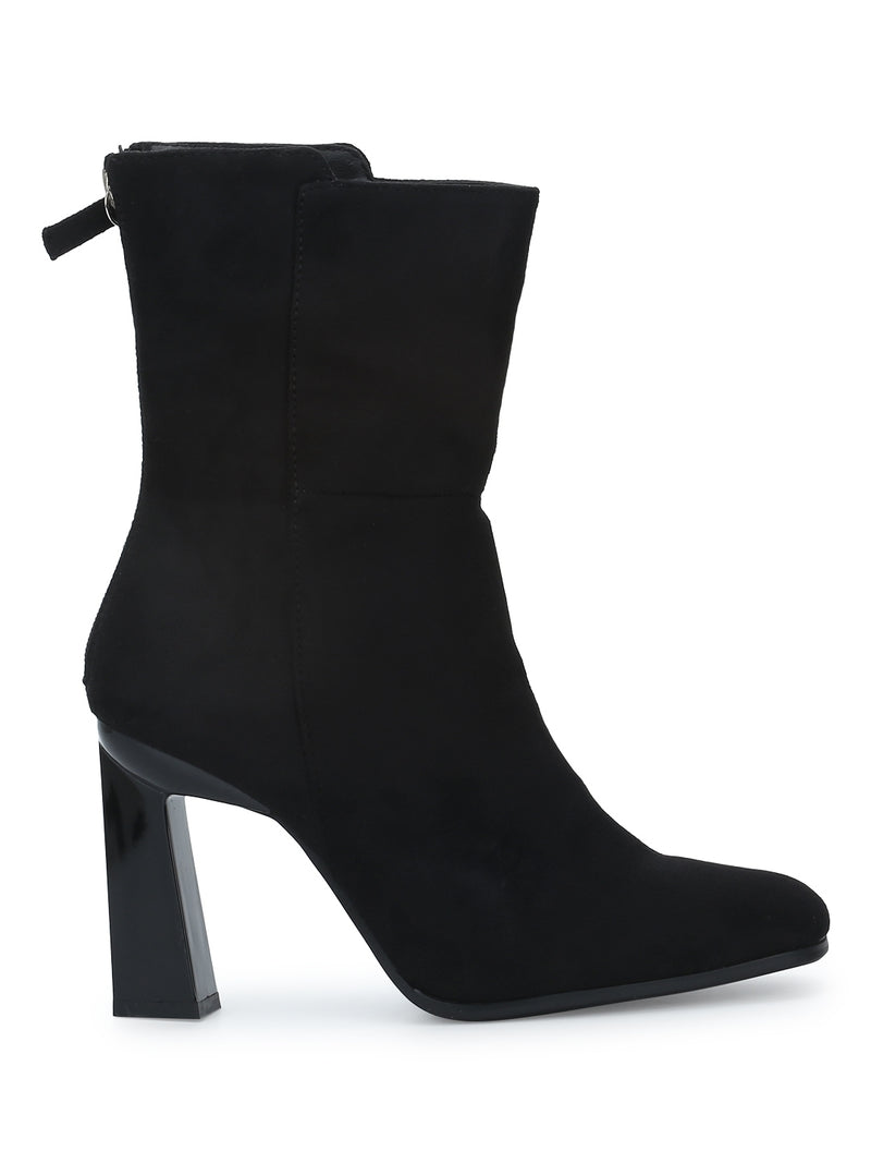 Black Micro Zipper Ankle Length Boots