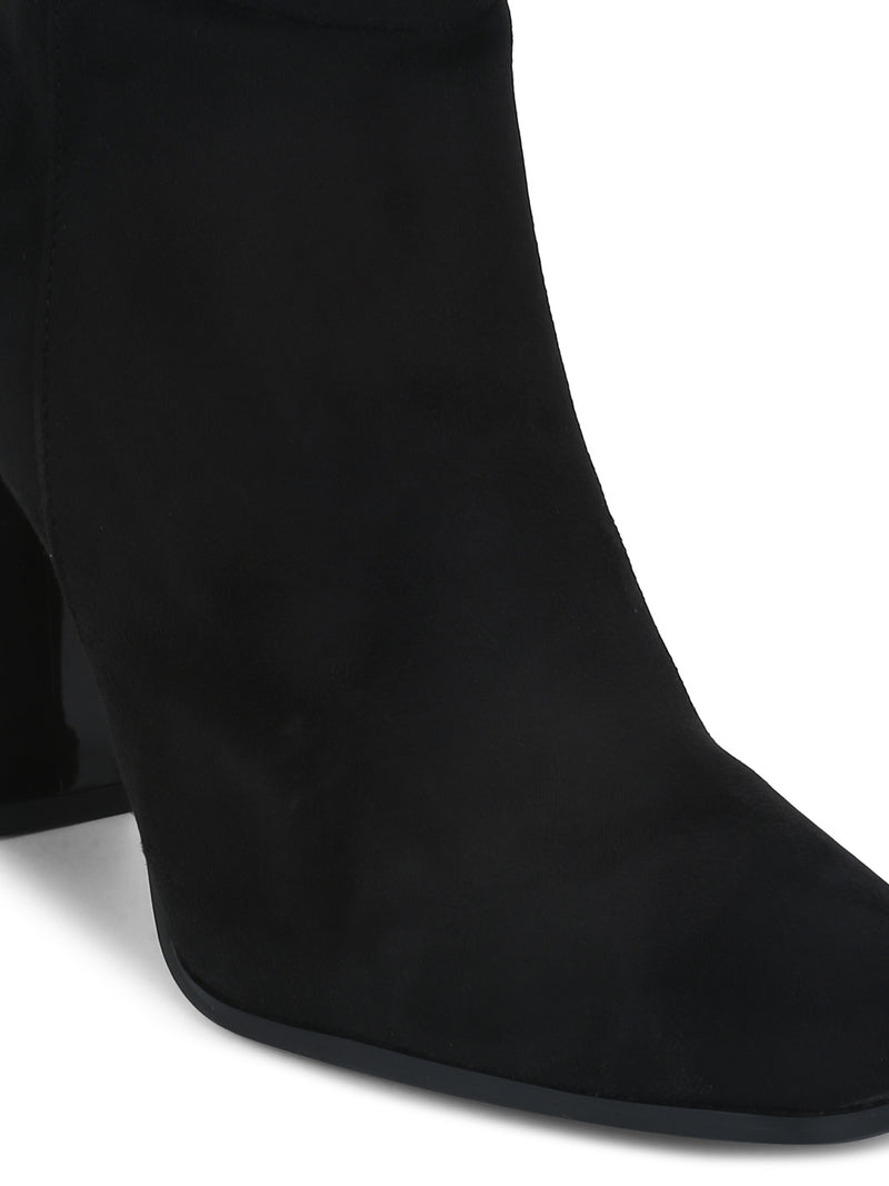 Black Micro Zipper Ankle Length Boots