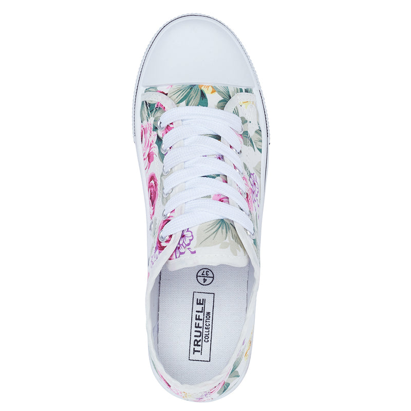 Beige Flower Flat Casual Lace Up Sneaker