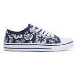 Navy Flower Flat Casual Lace Up Sneaker